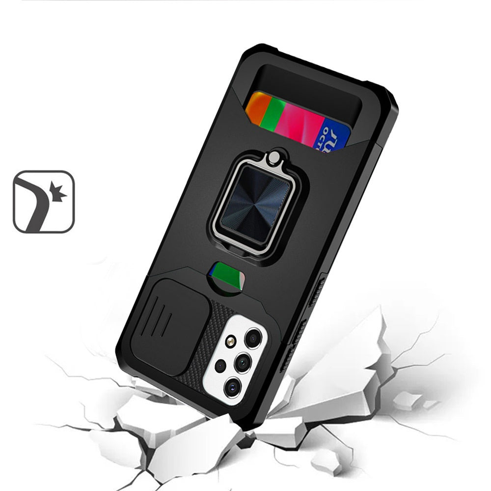 For Samsung Galaxy A23 5G Wallet Case with Ring Stand, Slide Camera Cover & Credit Card Slot Holder, Military Grade Hard  Phone Case Cover