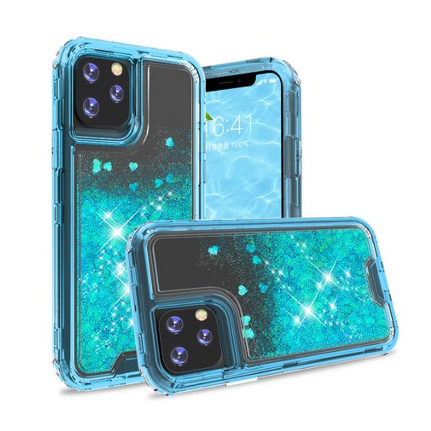 For Apple iPhone 13 Mini (5.4") Hybrid Liquid Glitter 3D Bling Quicksand Flowing Sparkle Hard Shockproof 3in1 TPU Heavy Duty  Phone Case Cover