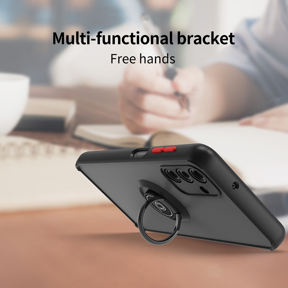 For Samsung Galaxy A13 5G Hybrid Frosted Protector Magnetic Ring Holder Stand Kickstand Heavy Duty Rugged Bumper with Camera Lens Black Phone Case Cover