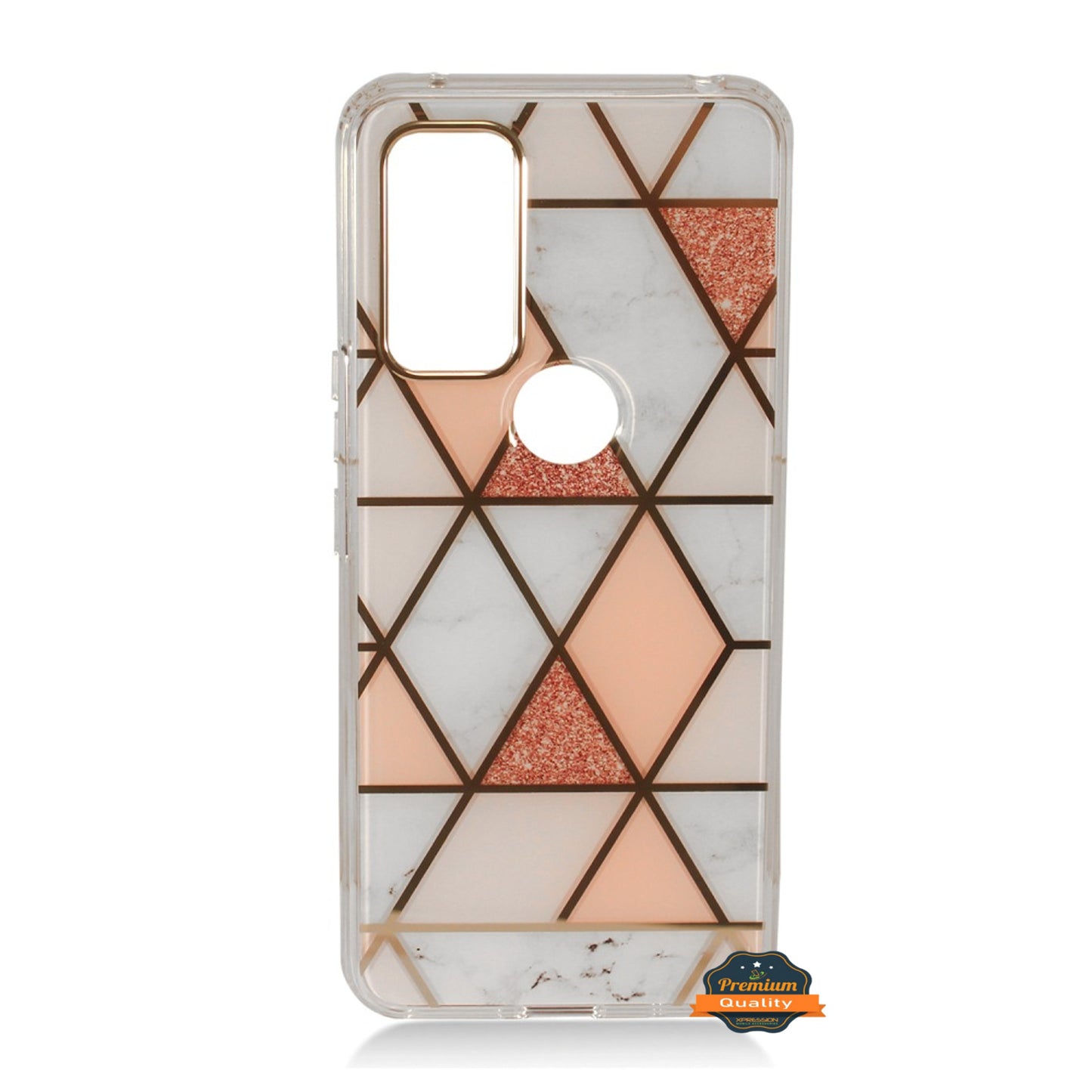 For Cricket Dream 5G Fashion IMD Design Plastic Hard Back Shock-Absorption PC with Rubber Soft TPU Bumper Protective Pink White Phone Case Cover