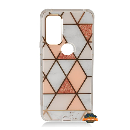 For Cricket Dream 5G Fashion IMD Design Plastic Hard Back Shock-Absorption PC with Rubber Soft TPU Bumper Protective Pink White Phone Case Cover