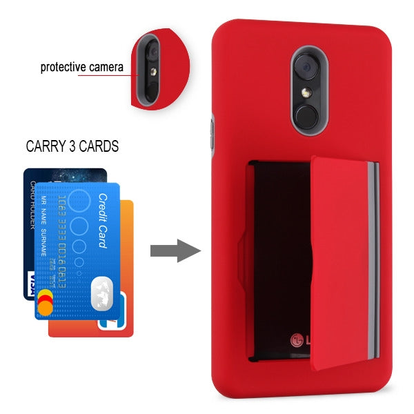 For LG Stylo 4 / Stylo 4 Plus Credit Card Wallet Back Storage Invisible Pocket Dual Layer Hard PC TPU Hybrid Protective Red Phone Case Cover