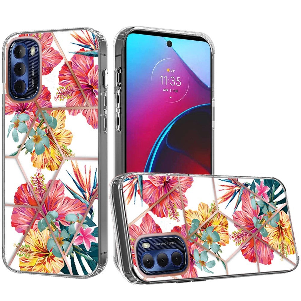For Motorola Moto G Stylus 2022 4G Fashion Art Floral IMD Design Beautiful Flower Pattern Hybrid PC Rubber Hard Back  Phone Case Cover