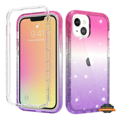 For Apple iPhone 13 Pro (6.1") Clear Gradient Glitter Bling Sparkly Hybrid Hard PC Soft TPU Bumper and Front Frame Drop Protective  Phone Case Cover