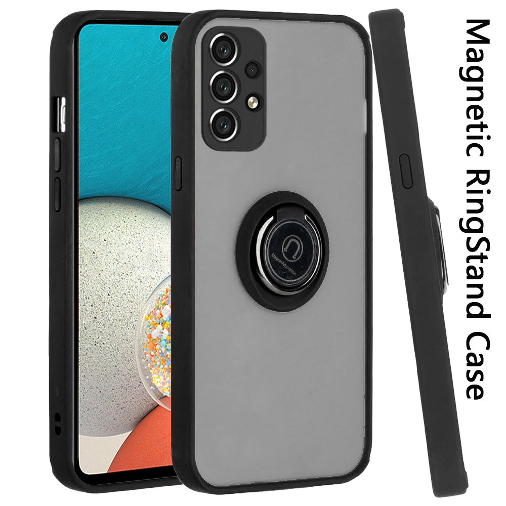 For Samsung Galaxy A53 5G Hybrid Protective PC TPU Shockproof with 360° Rotation Ring Metal Stand and Covered Camera  Phone Case Cover