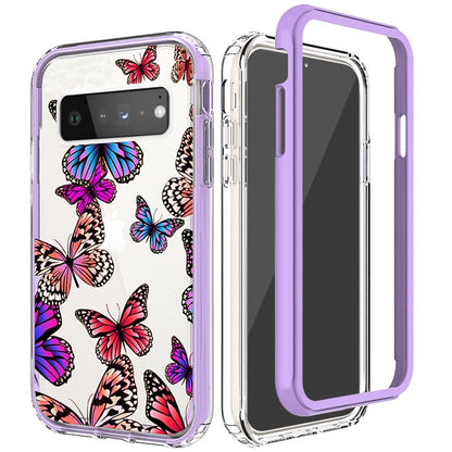 For Apple iPhone 14 Plus (6.7") Beautiful Design 3in1 Hybrid Triple Layer Armor Hard PC Plastic Rubber Frame Purple Butterfly Phone Case Cover