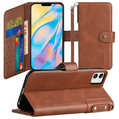 For Apple iPhone 13 Pro (6.1") Wallet Case with Credit Card Holder, PU Leather Flip Pouch Kickstand & Strap TPU Shockproof Protective  Phone Case Cover