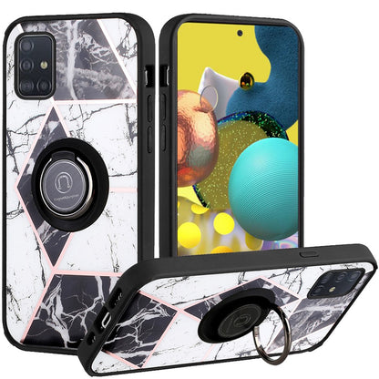 For Motorola Moto G 5G 2022 Marble Design with Magnetic Ring Kickstand Holder Hybrid TPU Hard PC Shockproof Armor Classy Black Phone Case Cover