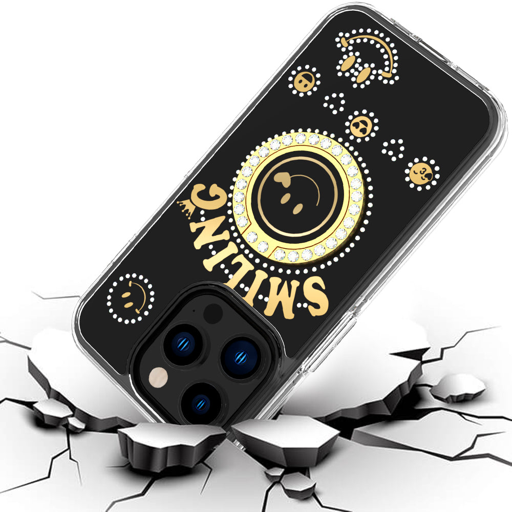 For Samsung Galaxy S22 /Plus Ultra Smiling Glitter Ornament Bling Sparkle with Ring Stand Hybrid Slim TPU + Hard Back Shell  Phone Case Cover