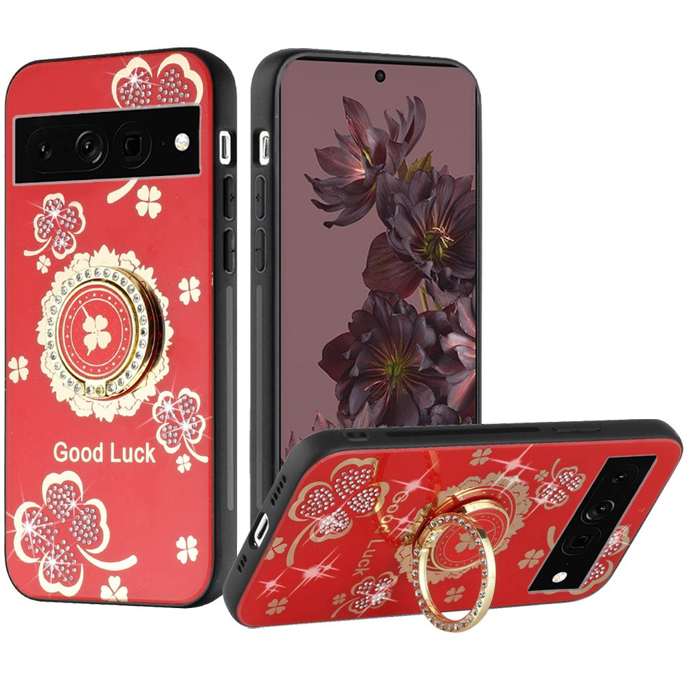 For Google Pixel 7/ 7 Pro Diamonds Bling Sparkly Glitter 3D Ornaments Engraving Hybrid with Ring Stand Holder Fashion  Phone Case Cover