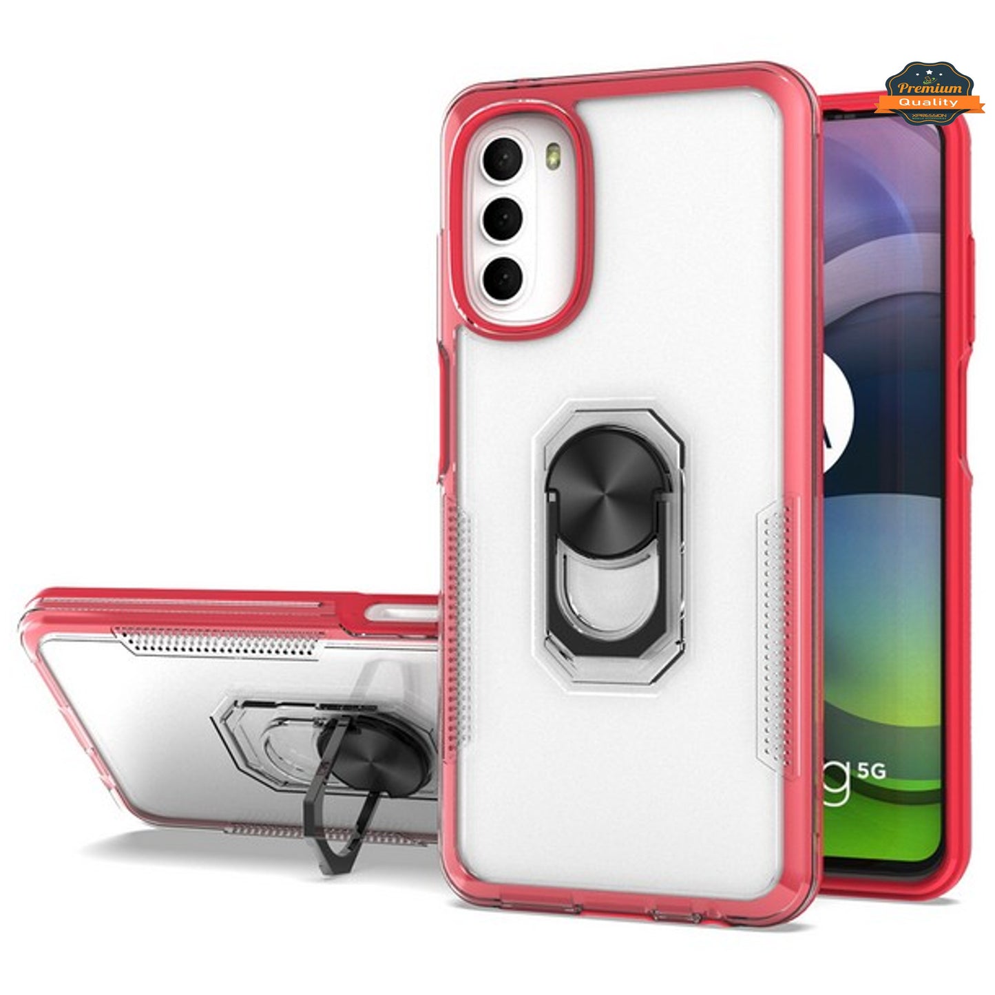 For Samsung Galaxy A13 5G Transparent Hybrid PC Magnetic Ring Stand (work with Car Mount) Detachable Frame Bumper  Phone Case Cover