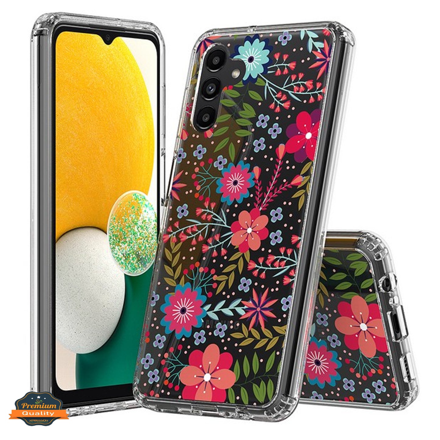 For Samsung Galaxy A13 5G Floral Patterns Design Transparent TPU Silicone Shock Absorption Bumper Slim Hard Back  Phone Case Cover