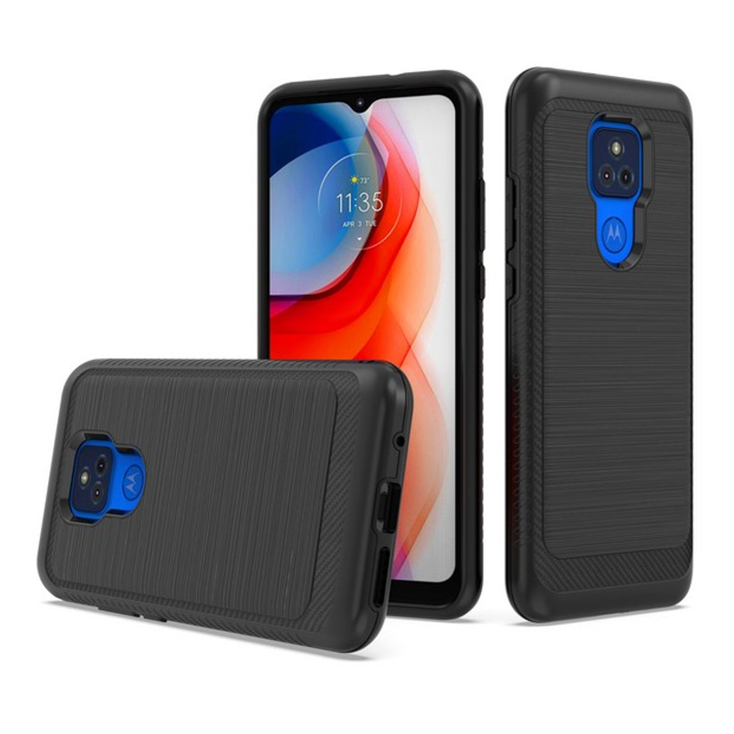 For AT&T Motivate 2 Brushed Metal Texture Hybrid Dual Layer Defender TPU Rugged Shockproof Armor Carbon Fiber Design  Phone Case Cover