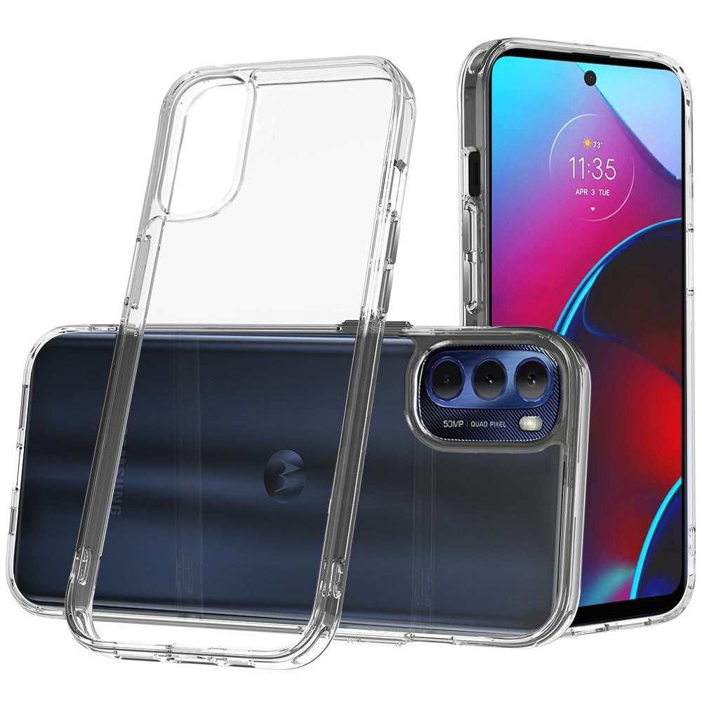 For Motorola Moto G Stylus 2022 4G Hybrid HD Crystal Clear Hard PC Back Gummy TPU Frame Slim Fit with Chromed Buttons Transparent Phone Case Cover