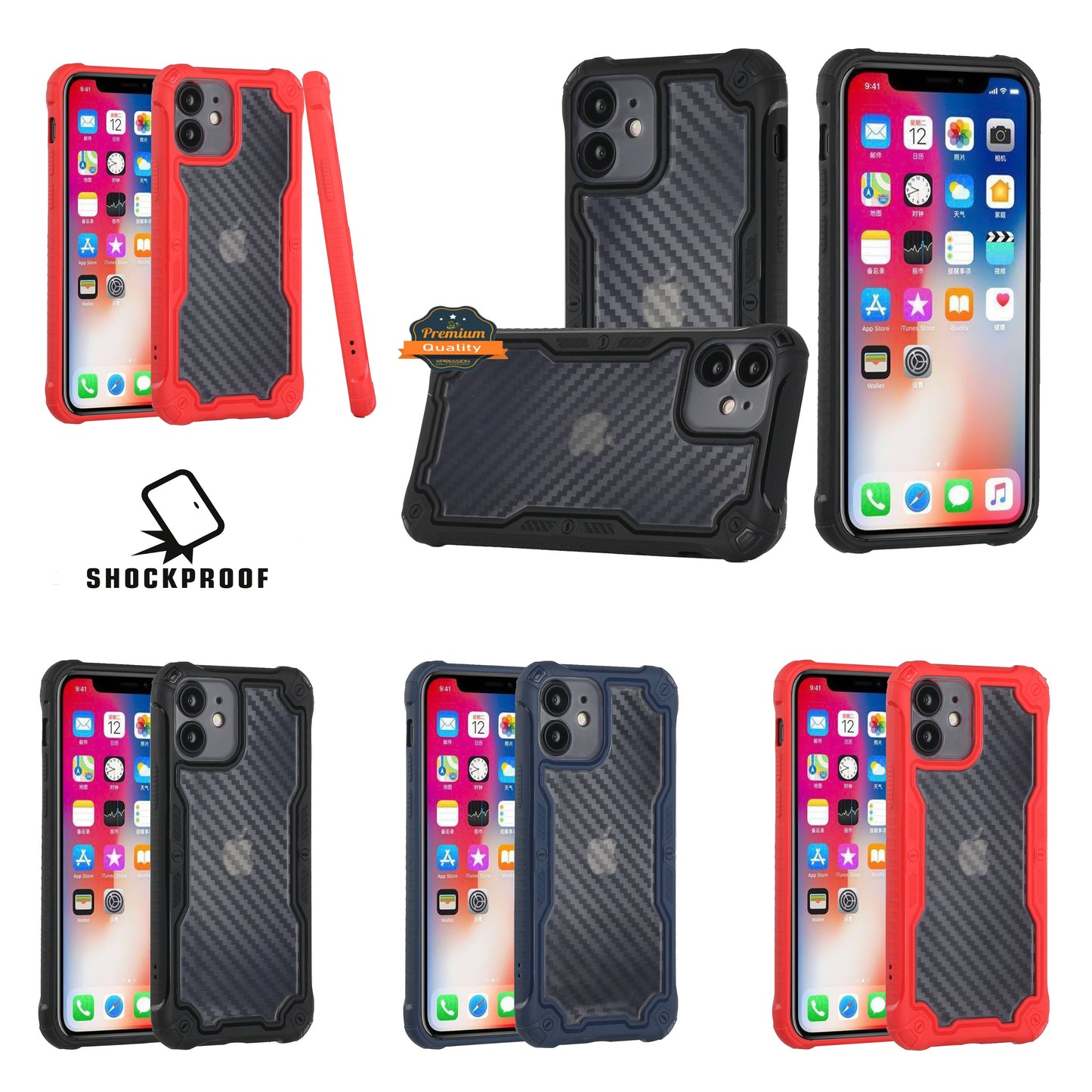 For Apple iPhone 13 /Pro Max Carbon Fiber Design Semi Clear [Military Grade Protection] Heavy Duty Shockproof Rugged Protective  Phone Case Cover