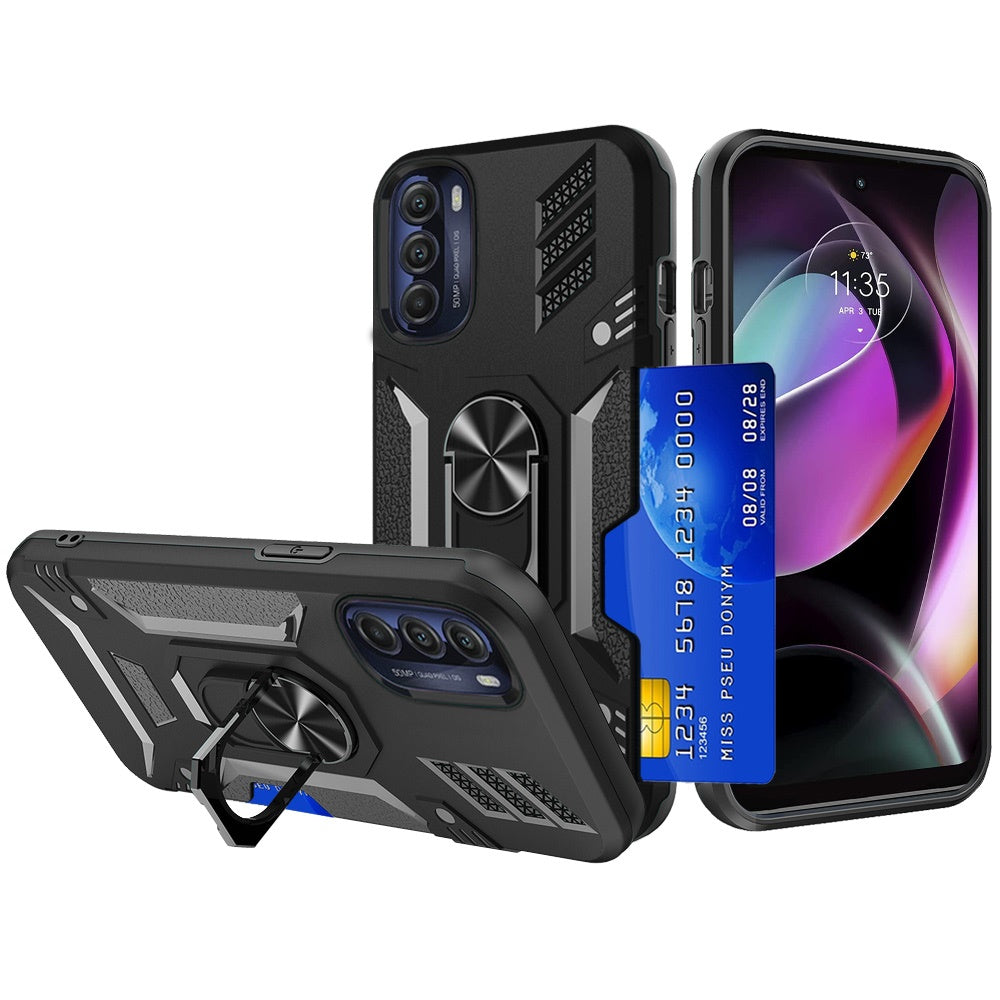 For Motorola Moto G 5G 2022 Wallet Case Hybrid Ring Stand with Invisible Credit Card Holder Heavy Duty Shockproof Rugged  Phone Case Cover