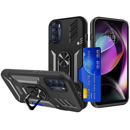For Motorola Moto G 5G 2022 Wallet Case Hybrid Ring Stand with Invisible Credit Card Holder Heavy Duty Shockproof Rugged  Phone Case Cover