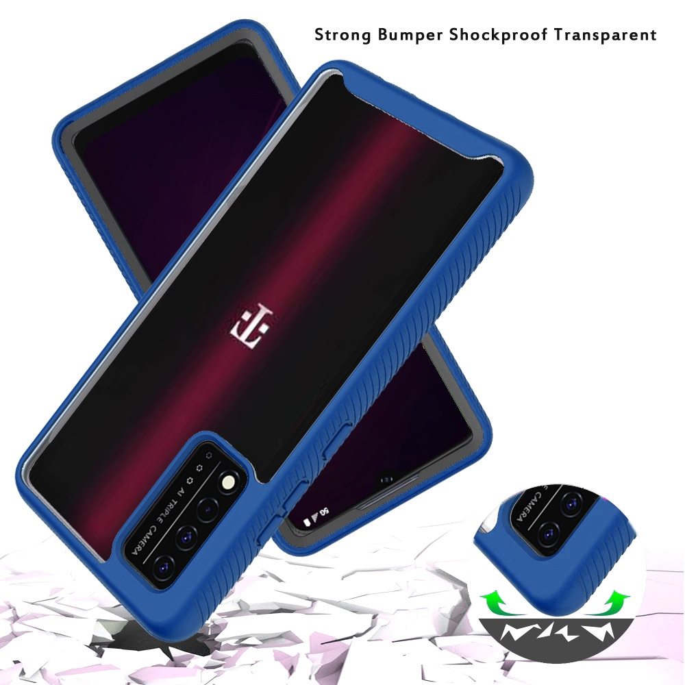 For Motorola Moto One 5G, Moto G 5G Plus, Moto One Lite Clear Dual Layer Rugged Bumper Frame Heavy Duty Hybrid Shockproof Rubber Blue Phone Case Cover