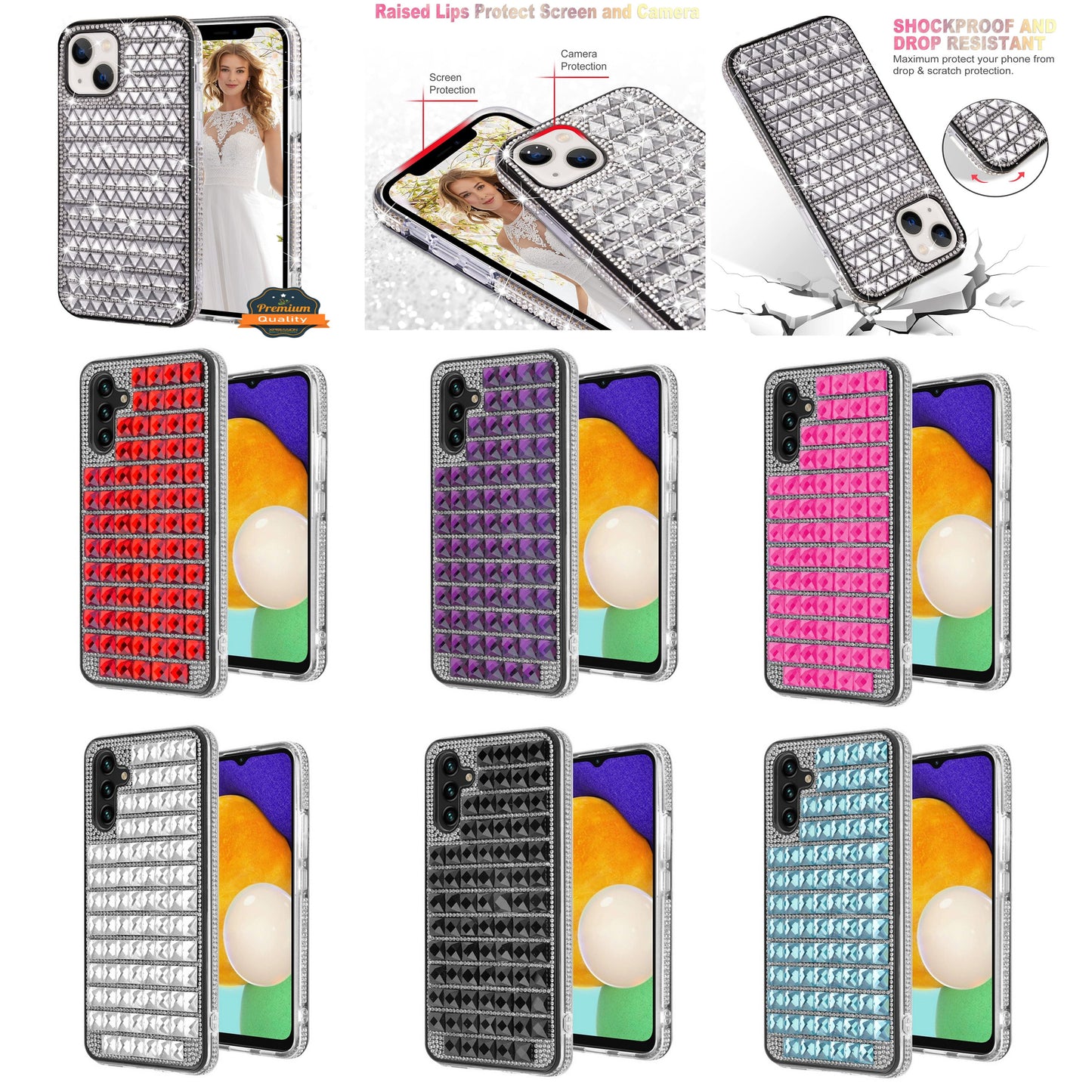 For Samsung Galaxy S22 Diamonds Sparkle 3D Crystal Glitter Bling Shiny Rhinestone Hybrid Bumper Hard Protective  Phone Case Cover