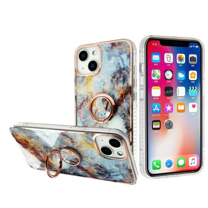For Apple iPhone 14 Plus (6.7") Pattern Fashion Design Chromed Edge IMD with Ring Kickstand Hybrid Hard Back  Phone Case Cover