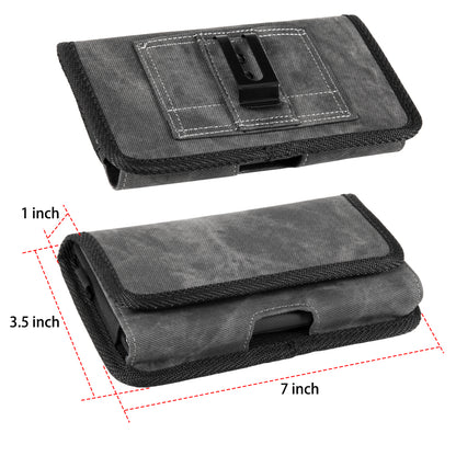 Universal Horizontal Nylon Cell Phone Holster Case with Dual Credit Card Slots, Belt Clip Pouch and Belt Loop for Apple iPhone Samsung Galaxy LG Moto All Mobile phones Size 7" Universal Nylon [Black Denim]