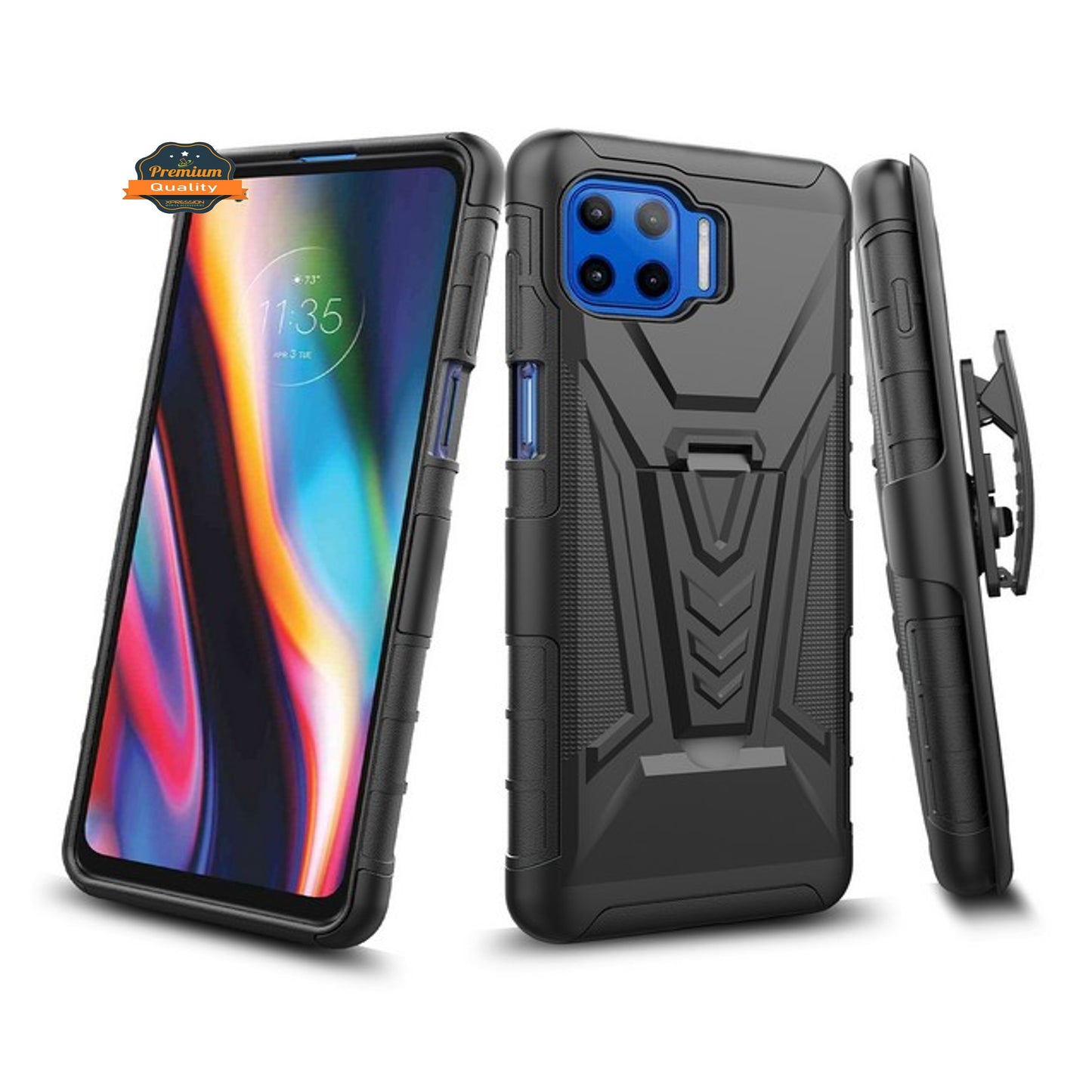 For Motorola Moto One 5G, Moto G 5G Plus Hybrid Kickstand with Swivel Belt Clip Holster Heavy Duty 3 in 1 Shockproof Rugged  Phone Case Cover