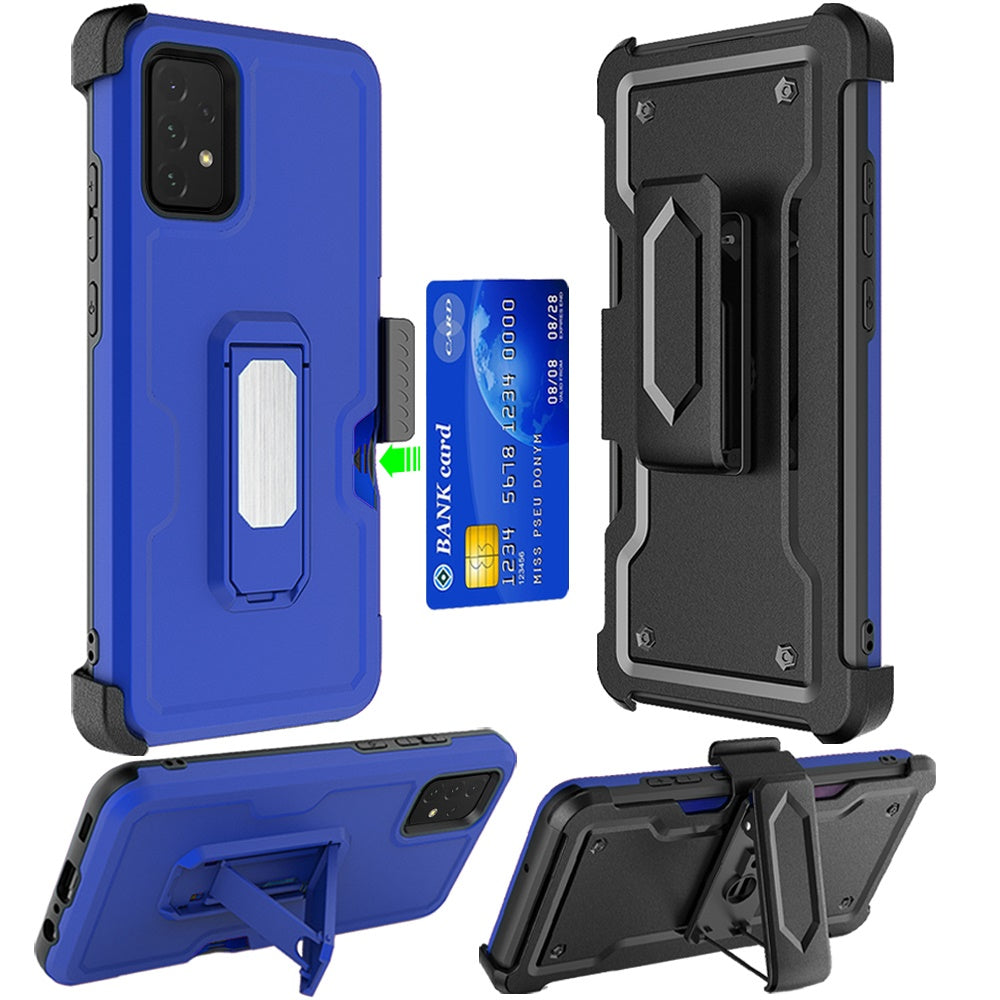 For Samsung Galaxy A53 5G Armor Belt Clip with Credit Card Holder, Holster, Kickstand Protective Heavy Duty Body Hybrid  Phone Case Cover