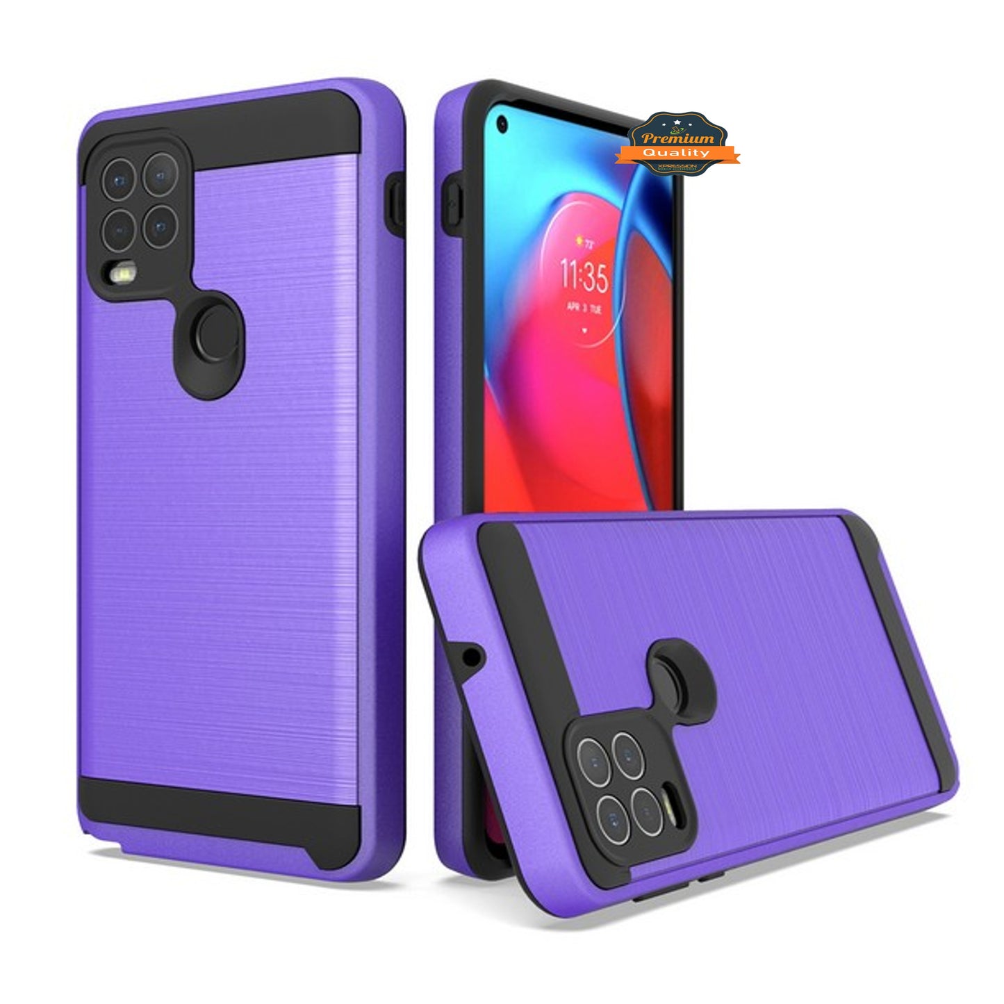 For Motorola Moto G Stylus 5G 2021 Slim Rugged TPU + Hard PC Brushed Metal Texture Hybrid Dual Layer Defender Armor Shock Absorbing  Phone Case Cover