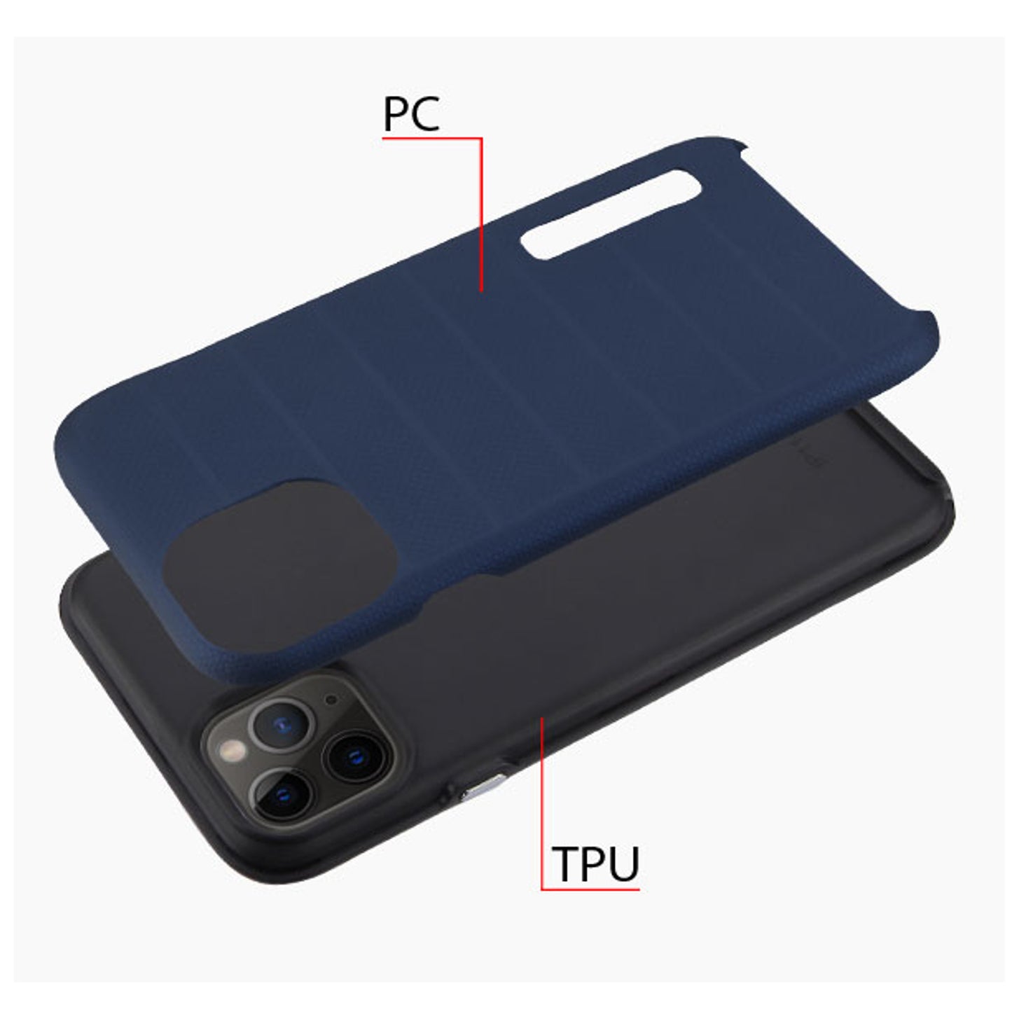 For Apple iPhone 11 (6.1") Texture Brushed Line Shockproof Rugged Shield Non-Slip Hybrid Dual Layers Soft TPU + Hard PC Back Navy Blue Phone Case Cover