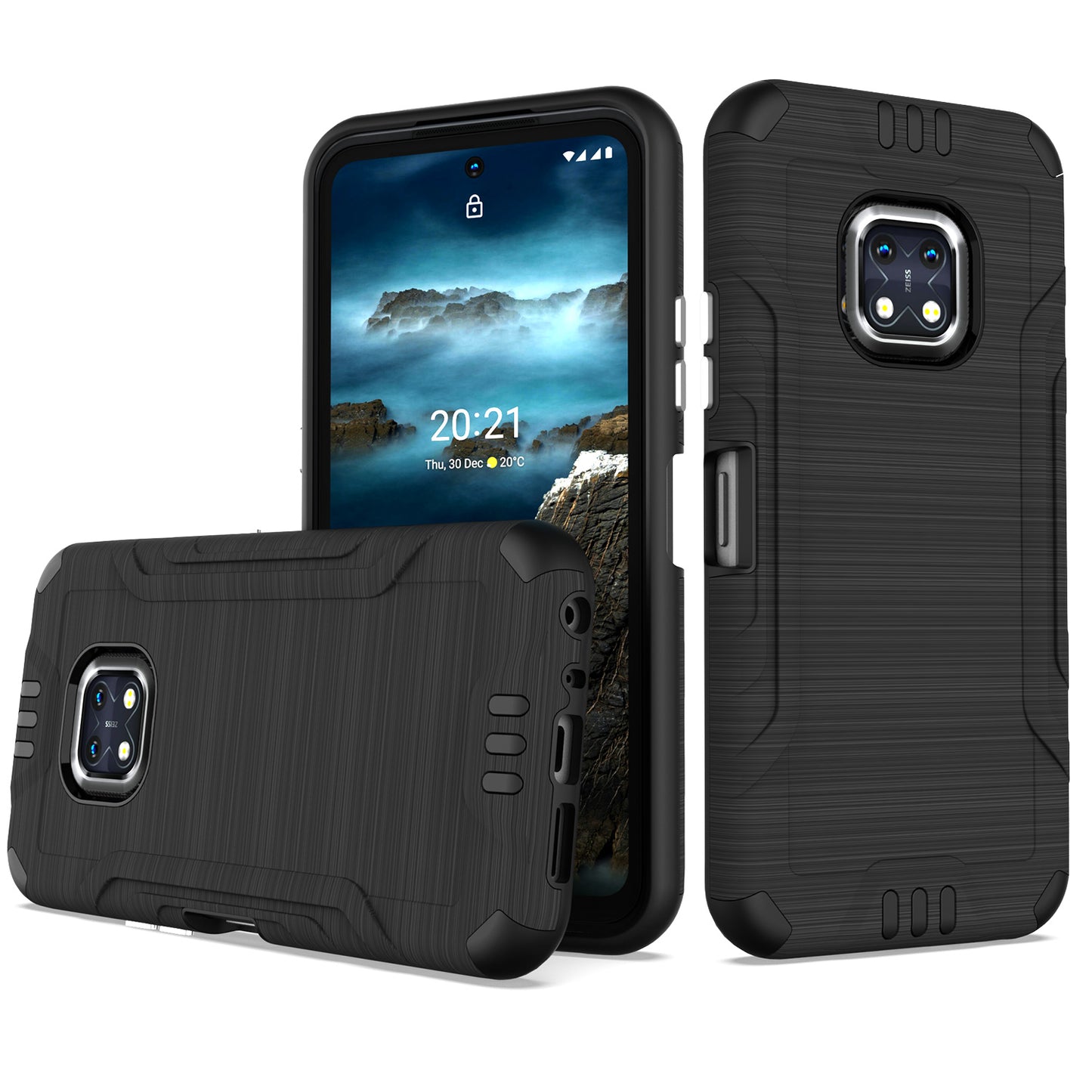 For Nokia XR20 Hybrid Dual Layer Slim Defender Armor Tuff Metallic Brush Texture Finishing Shockproof Hard PC + TPU Rubber  Phone Case Cover