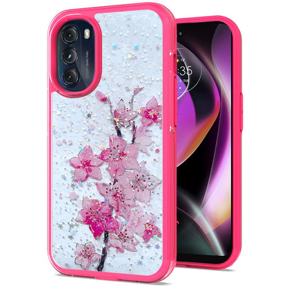 For Motorola Moto G 5G 2022 Sakura Spring Flowers Design Colorful Frame Hybrid Rubber TPU Hard PC Shockproof Slim  Phone Case Cover