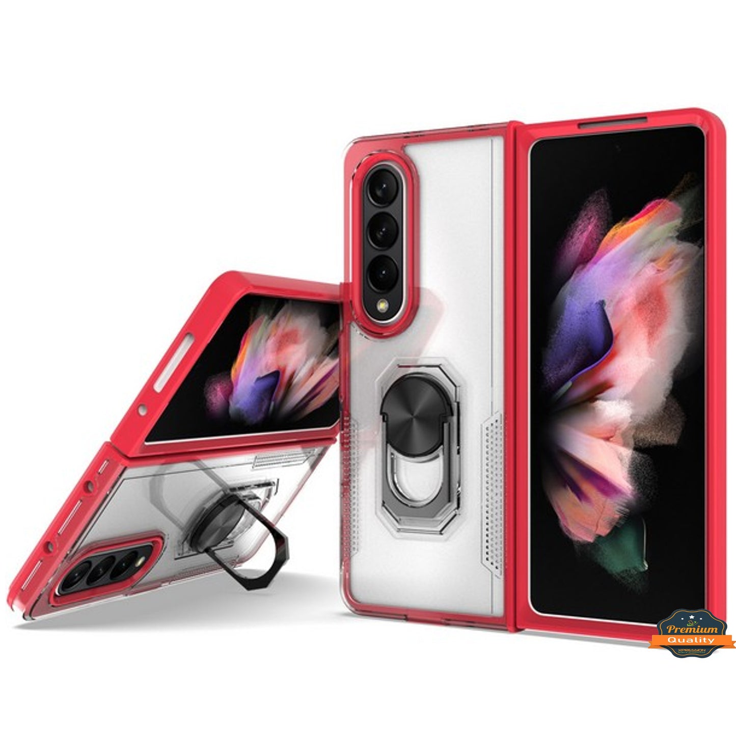 For Samsung Galaxy Z Fold 4 5G Transparent Hybrid Magnetic Ring Stand (work with Car Mount) Detachable Frame Bumper  Phone Case Cover