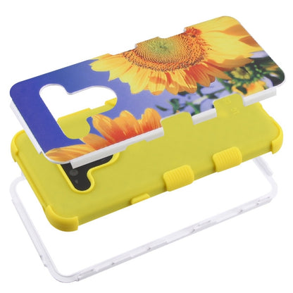 For LG G8 ThinQ Pattern Design Hybrid Three Layer Hard PC Shockproof Heavy Duty TPU Rubber Anti-Drop Sunflower Phone Case Cover