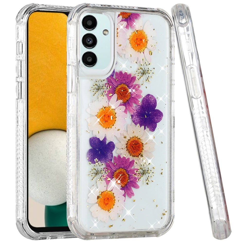 For SSamsung Galaxy A53 5G Beautiful Sparkle Glitter Floral Epoxy Design Shockproof Hybrid Fashion Bling Rubber TPU  Phone Case Cover