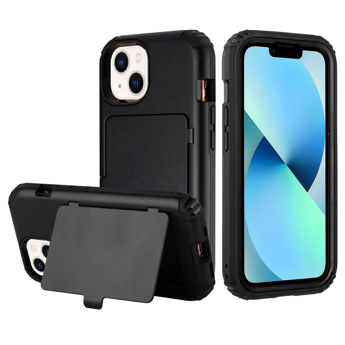 For Apple iPhone 13 /Pro Max Wallet Design with Credit Card Holder and Hidden Back Mirror Stand Heavy Duty Hybrid Shockproof Armor  Phone Case Cover