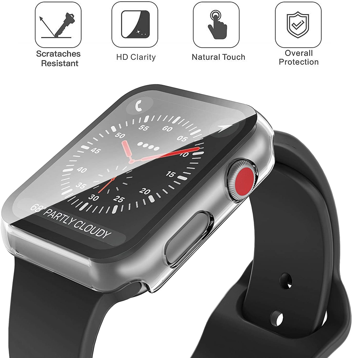 For Apple Watch 40mm Ultra Clear Transparent PC with Built in Screen Protector Snap-on Full Coverage Shell Rubber TPU + Hard PC Frame for iWatch Series SE/6/5/4 Clear Phone Case Cover