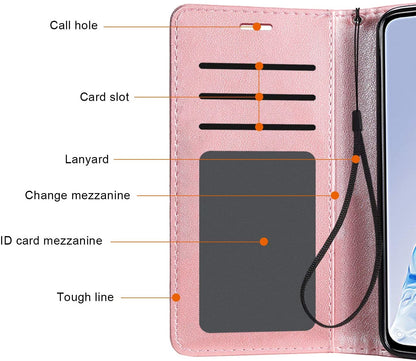 For Samsung Galaxy A23 5G Wallet PU Leather Pouch with Card Slots ID Money Pocket, Stand & Strap Flip Dual Layers Rose Gold Phone Case Cover