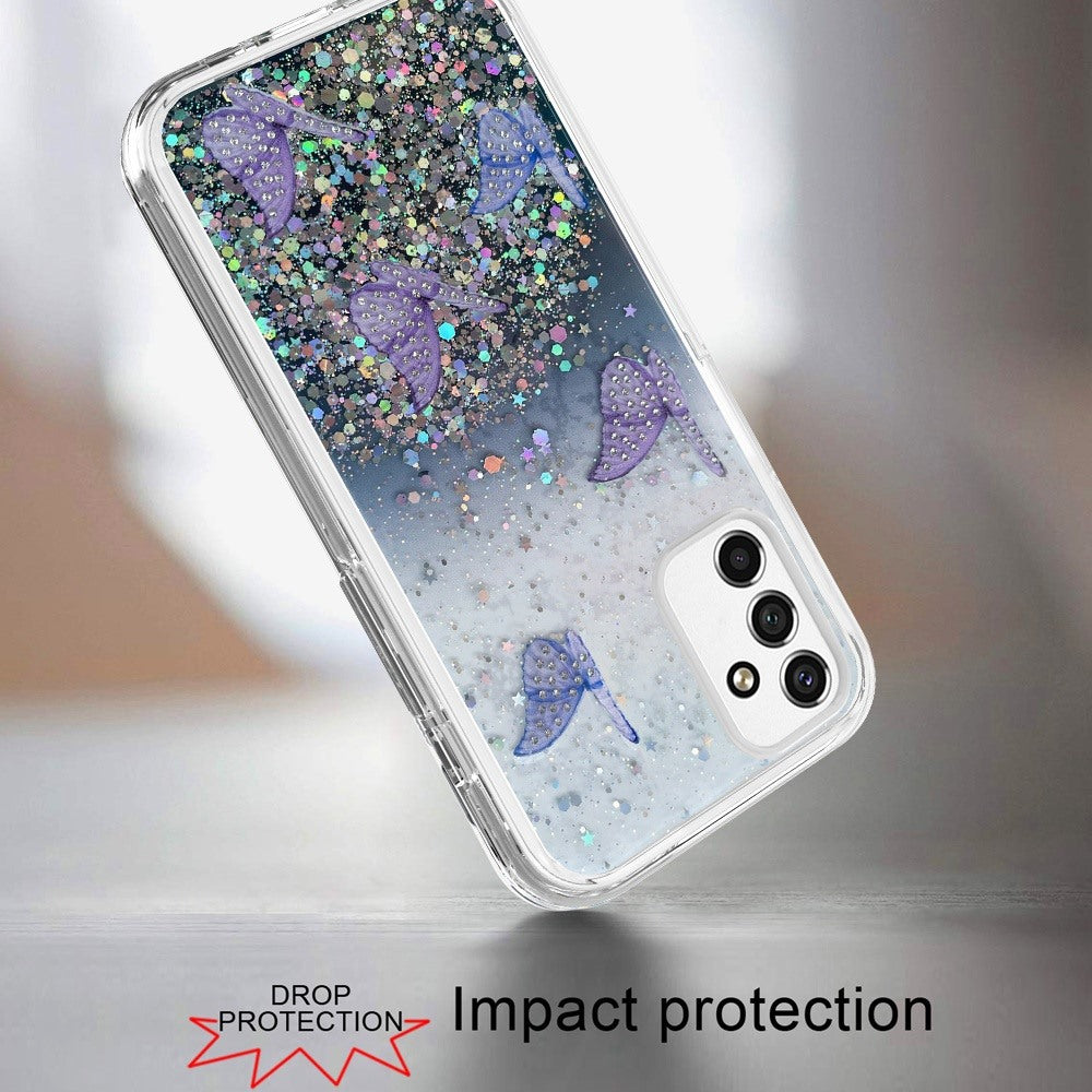 For Samsung Galaxy S22 Ultra Butterflies Glitter Bling Shiny Sparkle Glittering Flake Hybrid Hard PC TPU Silicone Slim  Phone Case Cover