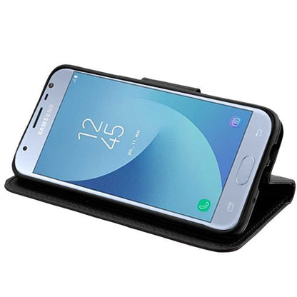 For Samsung Galaxy J3 (2018)/ Galaxy J3 Star/ Galaxy J3 PU Leather Wallet with Credit Card Holder Storage Folio Flip Pouch Stand Black Phone Case Cover