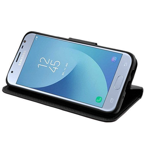 For Samsung Galaxy J3 V /J3 3rd Gen /Galaxy Express Prime 3 PU Leather Wallet with Credit Card Holder Storage Folio Flip Pouch Stand Black Phone Case Cover
