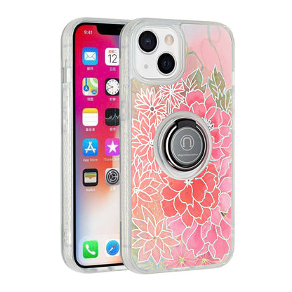 For Apple iPhone 11 (6.1") Flower Pattern IMD Design with Ring Kickstand Hybrid TPU Hard Back Shockproof  Phone Case Cover