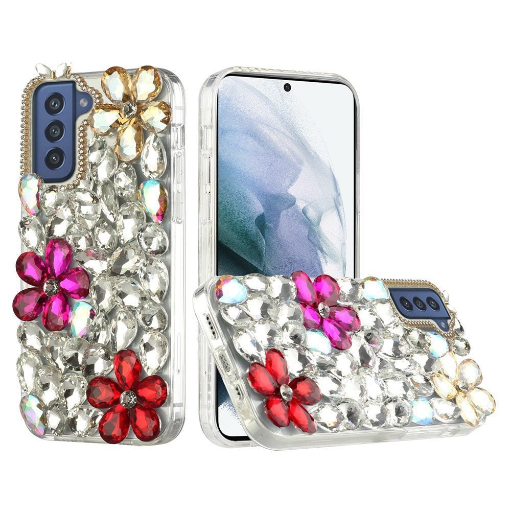 For Samsung Galaxy S22 Bling Clear Crystal 3D Full Diamonds Luxury Sparkle Rhinestone Hybrid TPU Protective Gold/ Pink/ Red Phone Case Cover