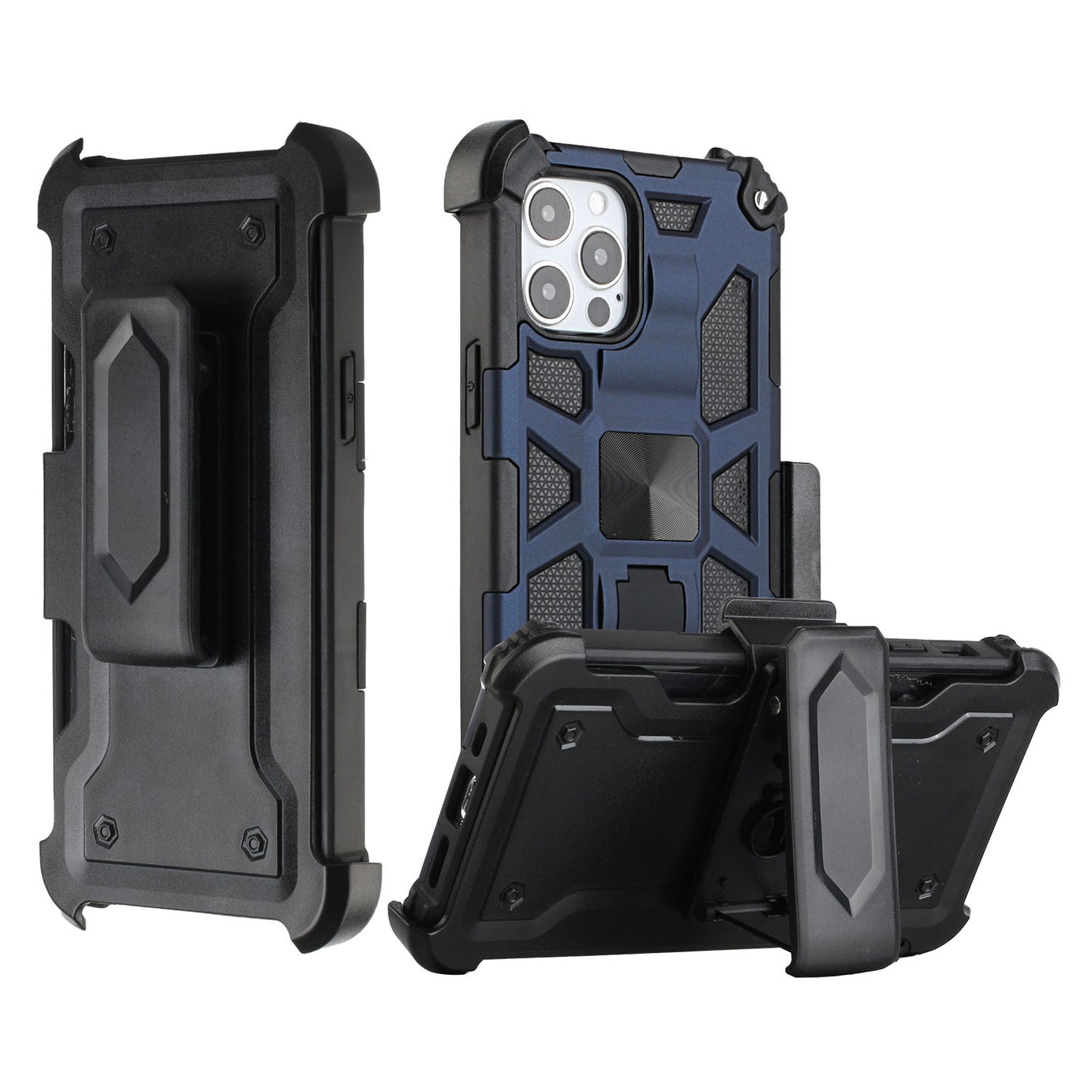 For Apple iPhone 13 Pro Max (6.7") Hybrid 3in1 Combo Holster Belt Clip with Kickstand, Full-Body Protective Military-Grade  Phone Case Cover