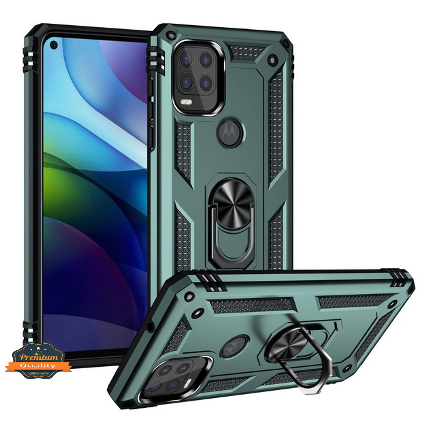 For Motorola Moto G Stylus 5G 2021 Shockproof Hybrid Dual Layer PC + TPU with Ring Stand Metal Kickstand Heavy Duty Armor Shell  Phone Case Cover