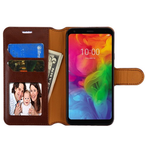 For LG Q7, LG Q7+ PU Leather Wallet with Credit Card Holder Storage Folio Flip Pouch Stand Brown Phone Case Cover