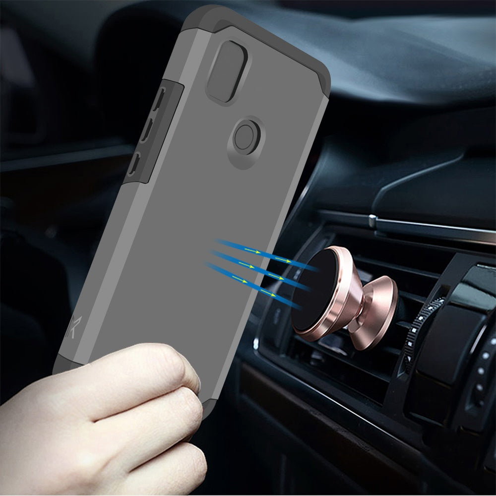 For Cricket Icon 4 Ultra Slim Shock Absorption 2in1 Tuff Hybrid Dual Layer Hard PC TPU Rubber Frame Armor Defender Gray Phone Case Cover