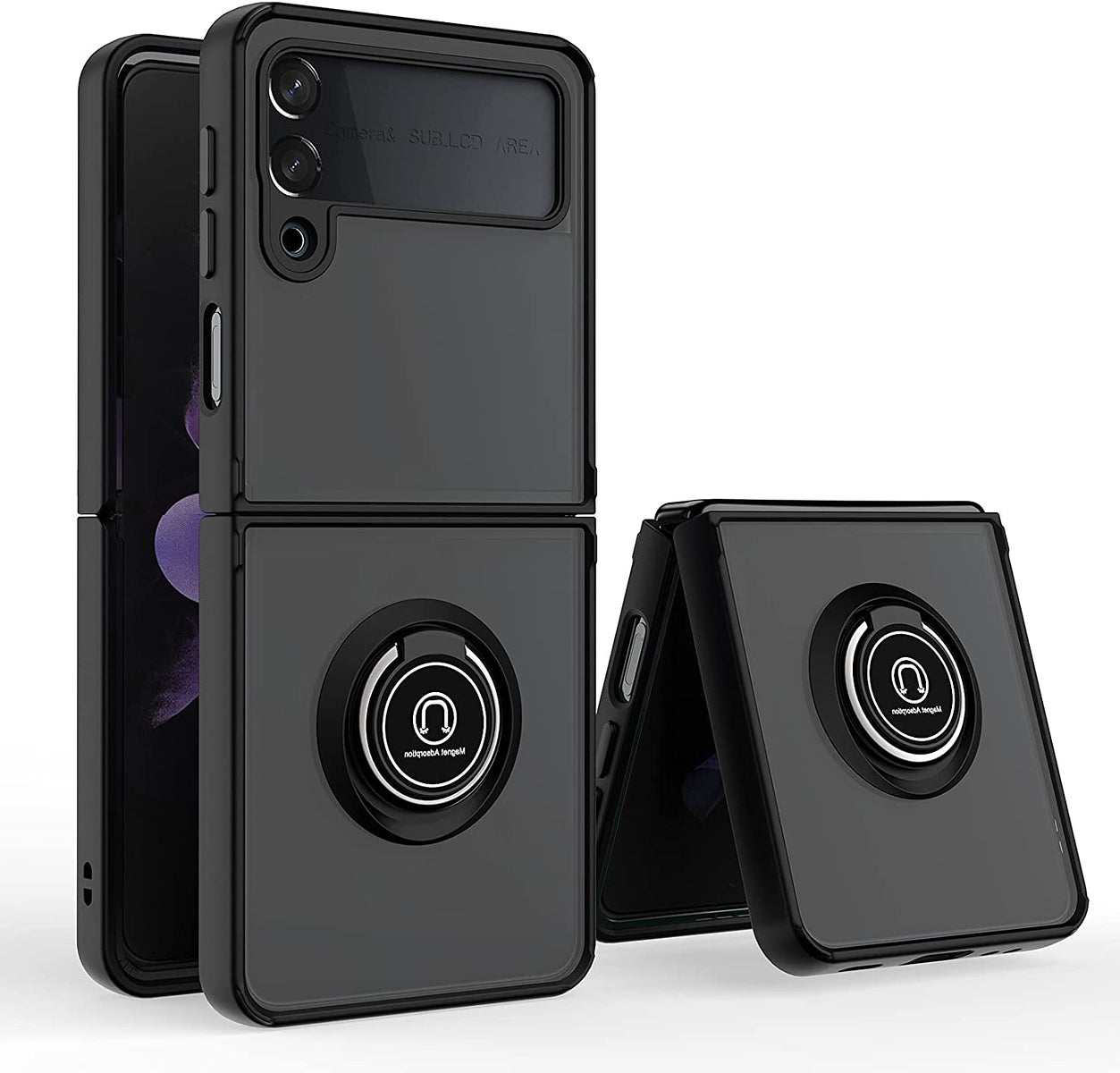 For Samsung Galaxy Z Flip 4 5G Finger Ring Stand Holder Kickstand Hybrid Frosted Matte TPU Hard PC Shock-Absorption  Phone Case Cover