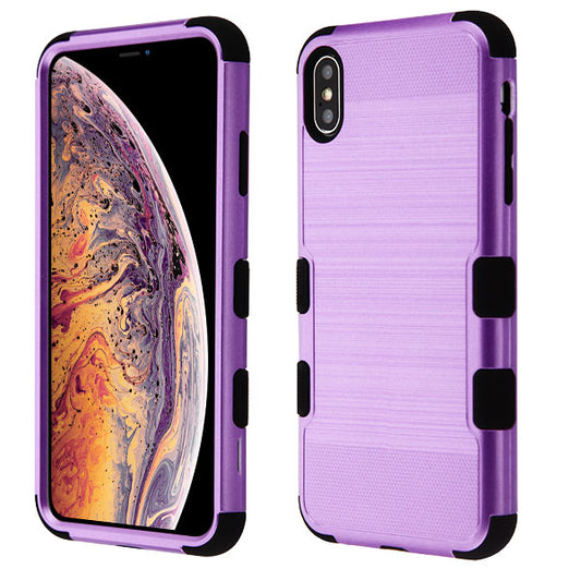 For Apple iPhone XS Max Hybrid Three Layer Hard PC Shockproof Heavy Duty TPU Rubber Anti-Drop Purple Black Phone Case Cover