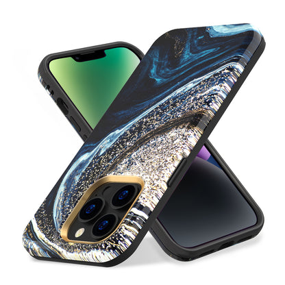 For Apple iPhone 14 /Plus Pro Max Eclipse Marble Galaxy IMD Design Glitter Sparkle Hybrid Rubber TPU Slim  Phone Case Cover