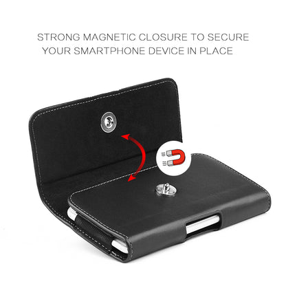 For Nokia C200 Universal Leather Case with Belt Clip and Loop Holster Phone Cover Magnetic Closure Horizontal Carry-on Pouch [Black]